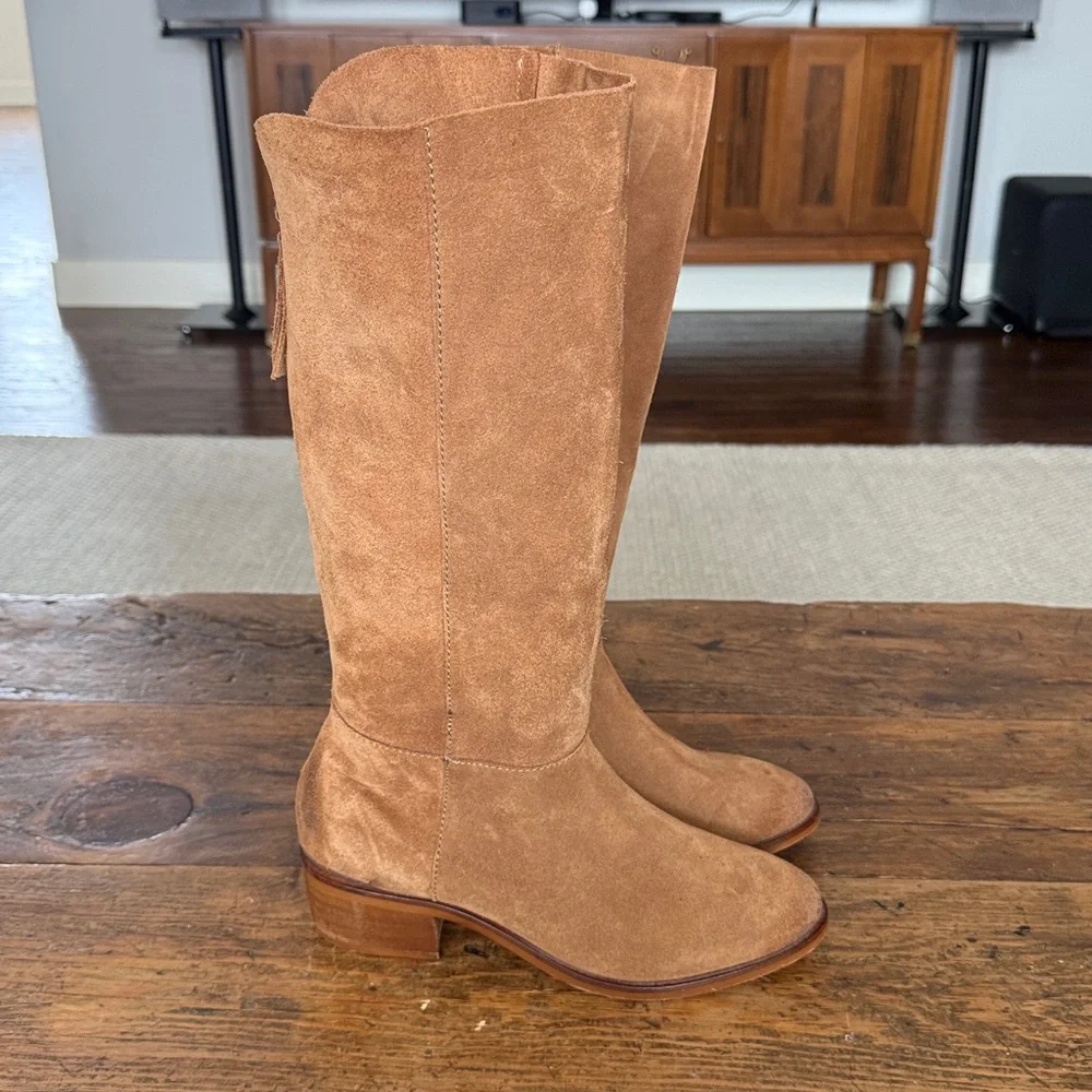 Naughty Monkey Tan Stride Suede Distressed Pull On Tall Boots Size 10 - Picture 3 of 7